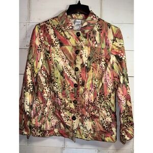 Chico's SZ 1 Animal Print Wild Colorful Button Front Lightweight Lined Jacket